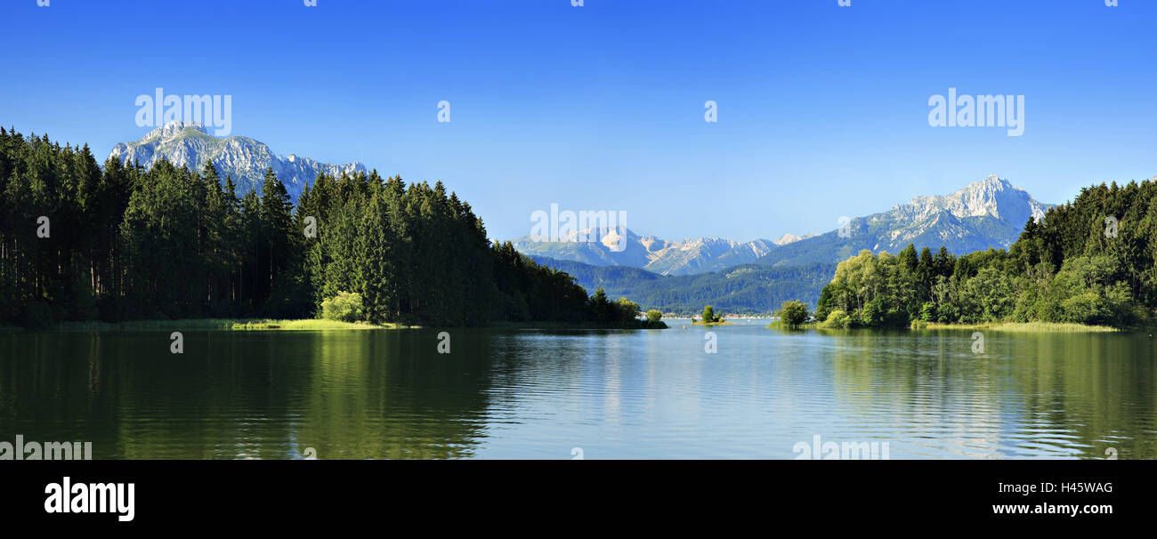 Forggensee, mountain landscape, Allgäu, Bavaria, Germany, Stock Photo