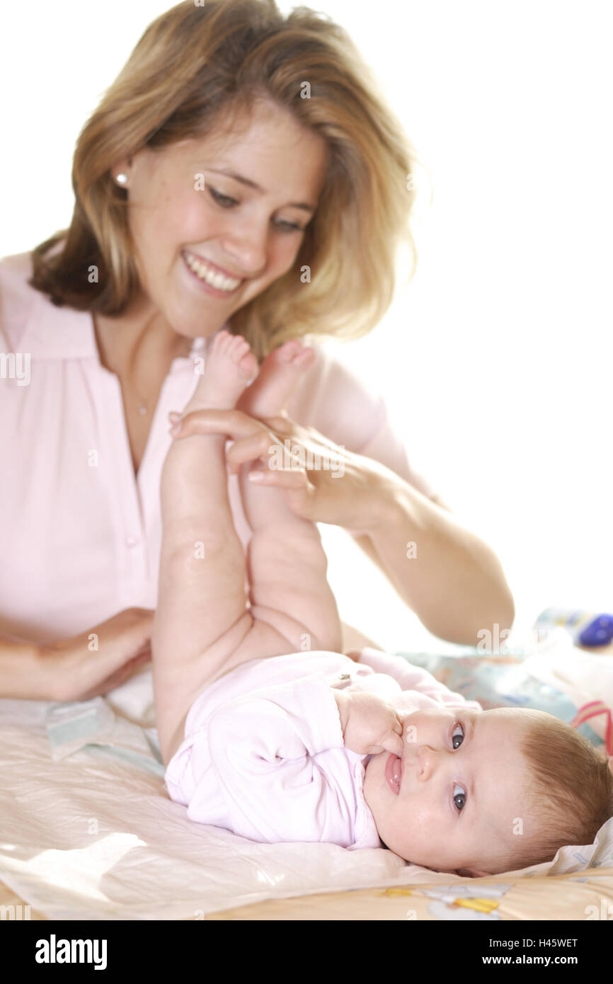 Woman, young, baby, compress table, care, Stock Photo