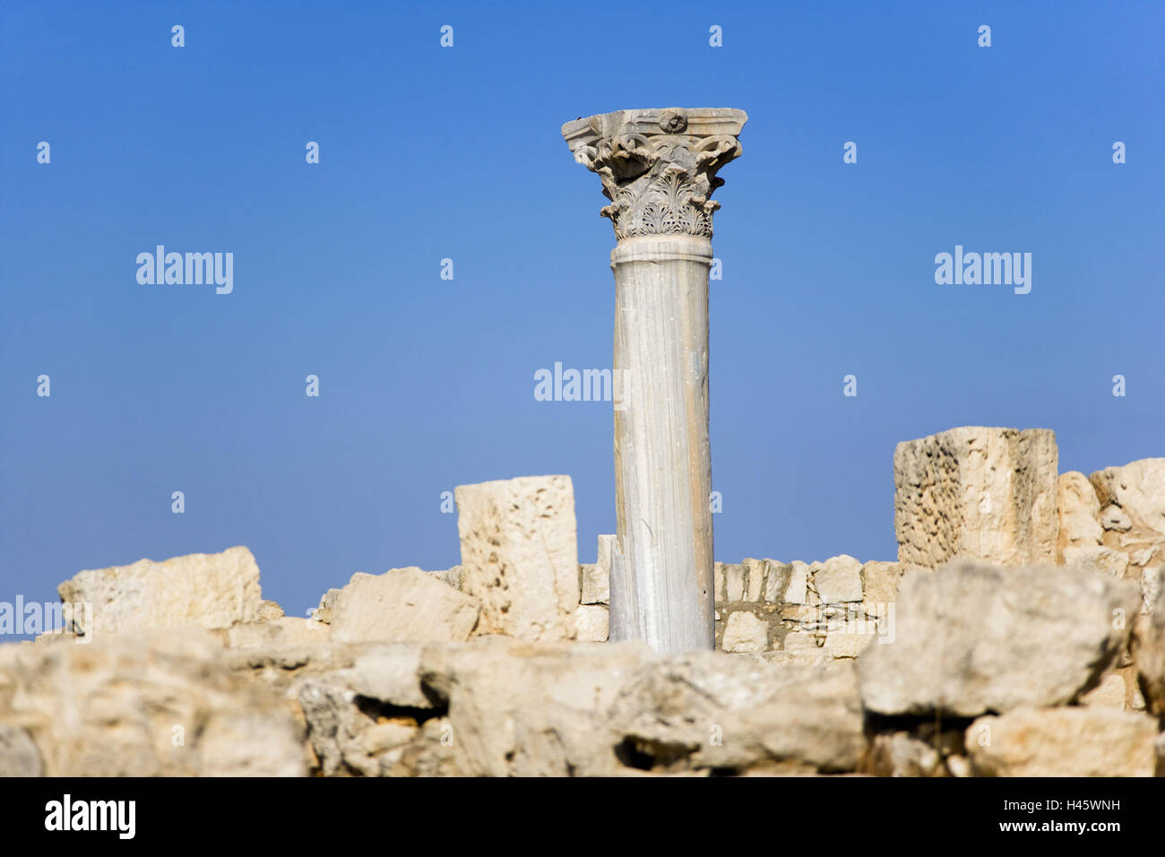 Cyprus, in Greek, Kourion, excavation site, ruins, pillar, Stock Photo