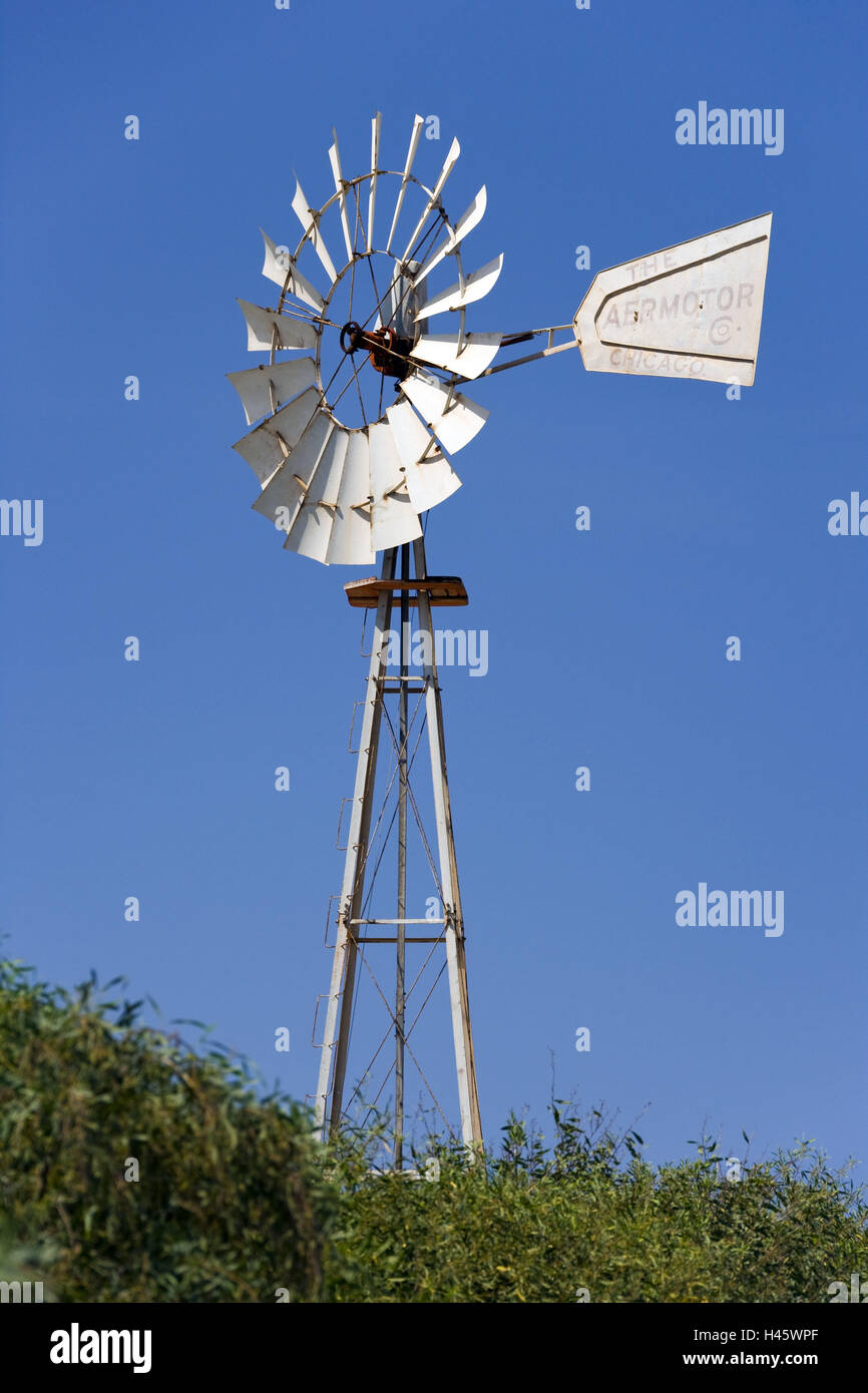 Cyprus, wind turbine, water pump, heaven, blue, cloudless Stock Photo
