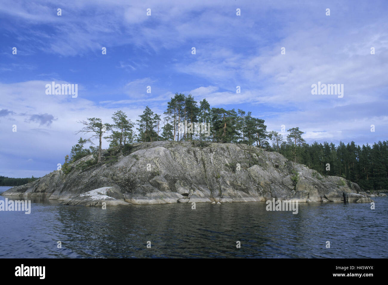Finnish lowland plain full lakes, lake, island, wood, Finland, Rantasalmi, NP Linnansaari, Stock Photo