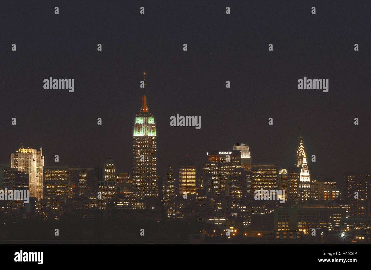 The USA, New York city, skyline, night, darkness, illuminateds, lights, Manhattan, town view, view, view, overview, Stock Photo