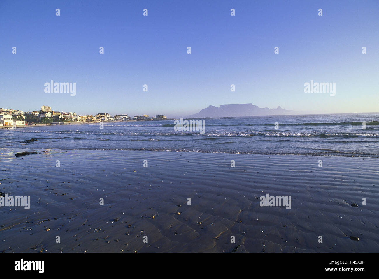 South, Africa, Capetown, beach, view, mesa, Sand, sea, the Atlantic, deserted, outside, houses, Stock Photo