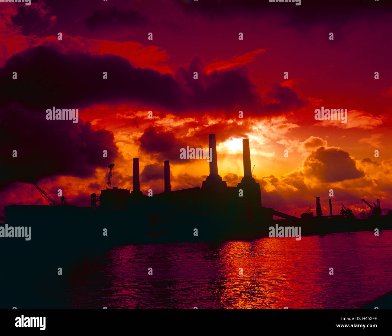 Sunset over a Powerplant Stock Photo