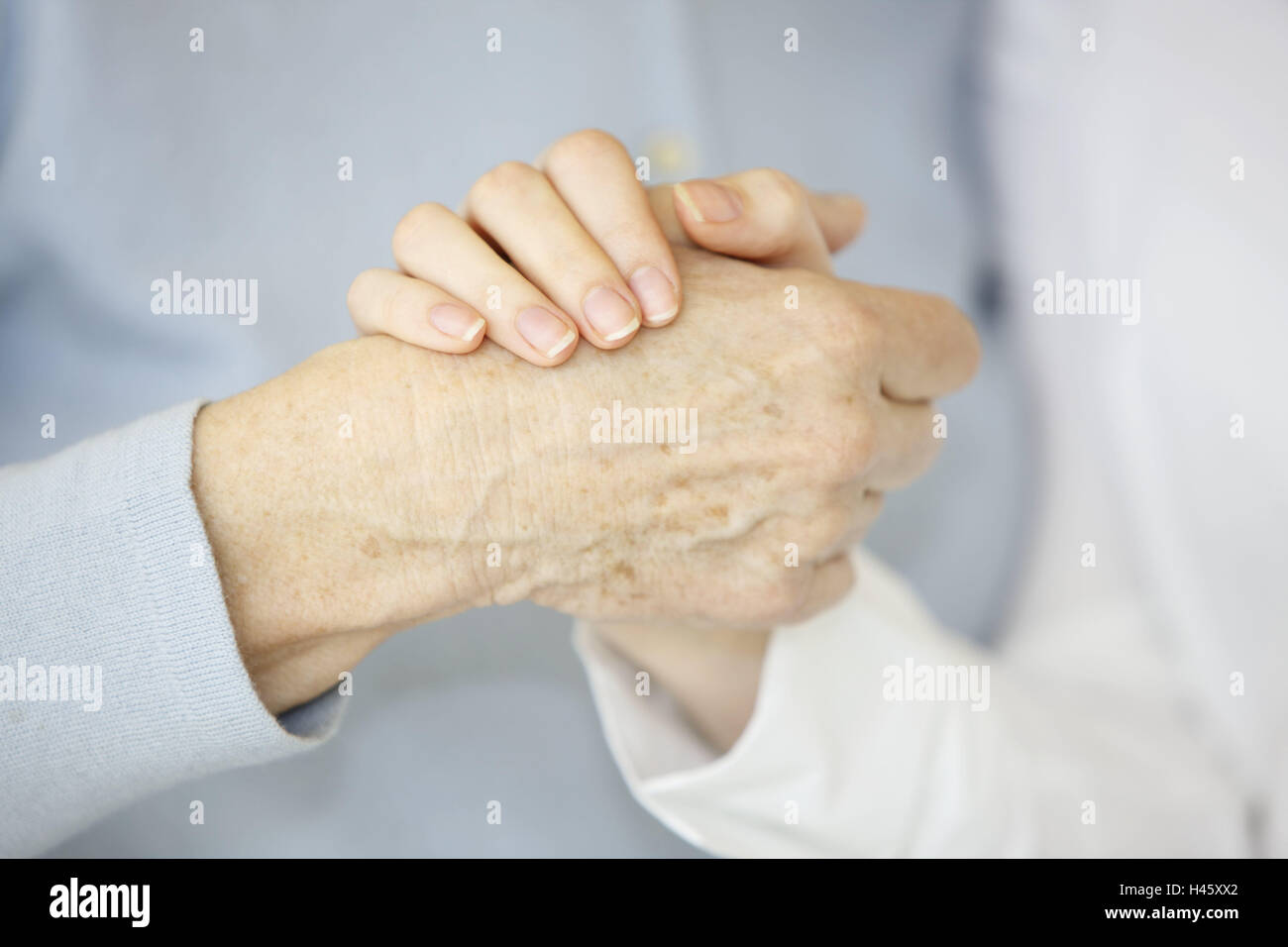 Women, age difference, detail, hands, slap, old, young, people, women's hands, security, gesture, protection, senior, solidarity, reliability, trust, protect, together, cohesion, team, Stock Photo