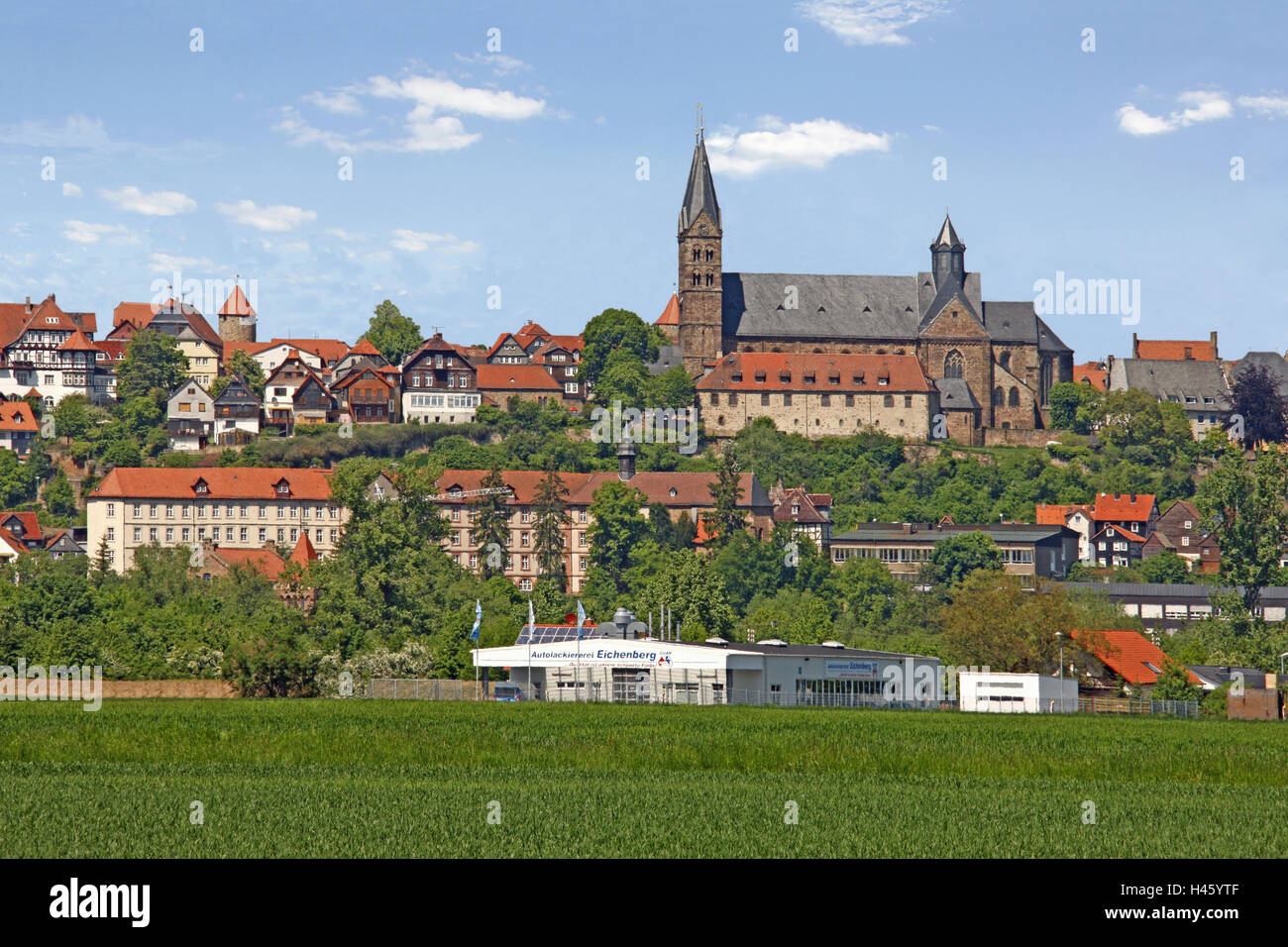 Germany, Hessen, Fritzlar, town view, cathedral, town, cathedral town, building, houses, church, outside, Stock Photo