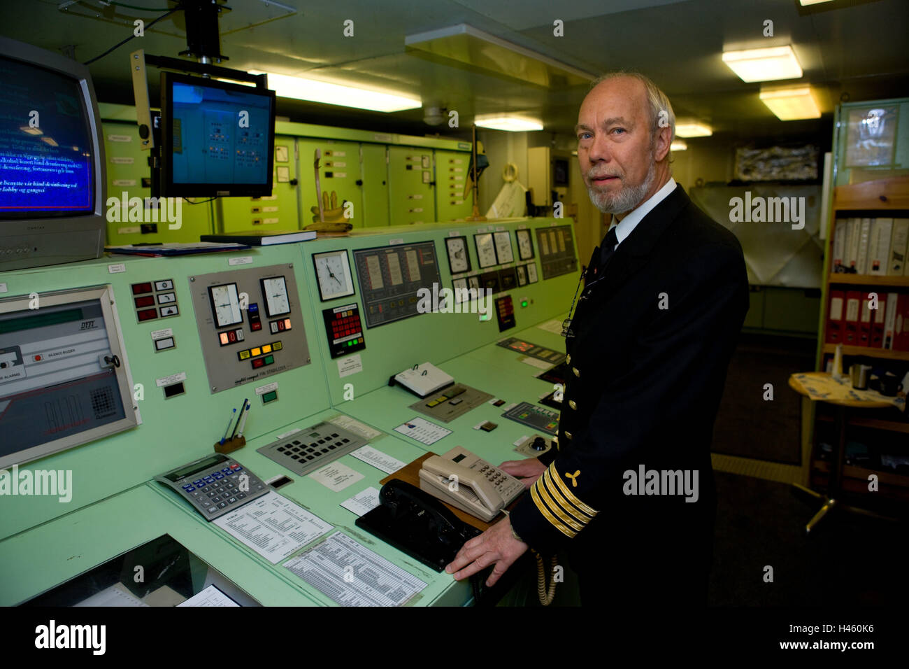 Norway, swift rods, 'MS Kong Harald', engine room, ship engineer, Stock Photo