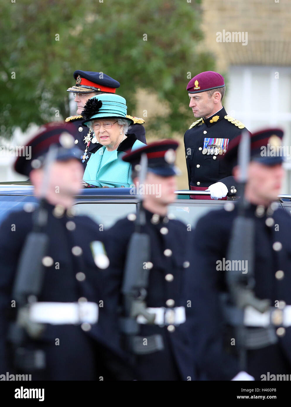 Queen Elizabeth II during a visit to the Corps of Royal Engineers at Brompton Barracks in Chatham, Kent, to celebrate their 300th anniversary. Stock Photo