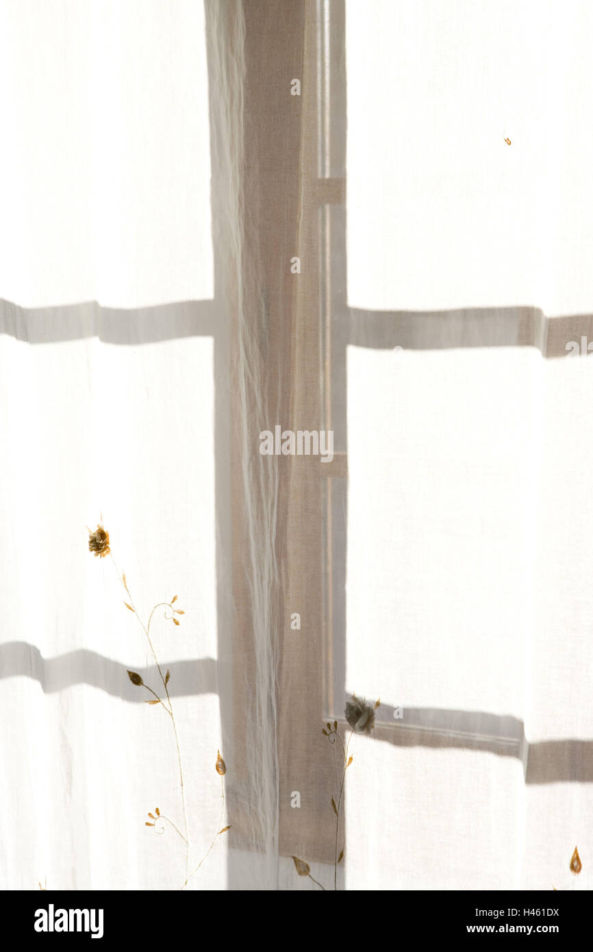 mullion and transom (of a cross window), curtain, white Stock Photo Alamy
