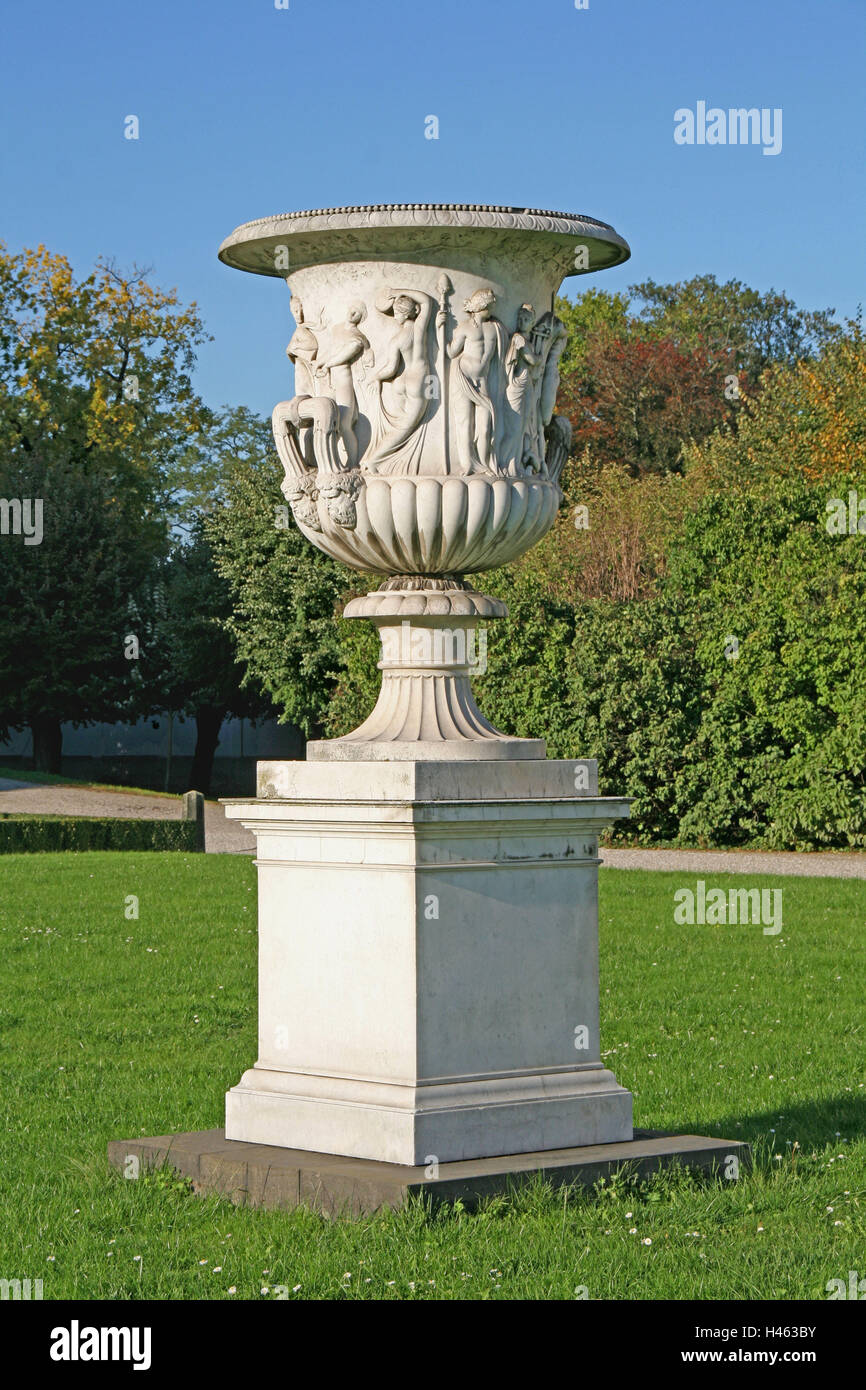 Germany, Rhineland-Palatinate, Neuwied on the Rhine, amphora, castle grounds, Neuwied, vase, largely, garden, sunshine, Stock Photo