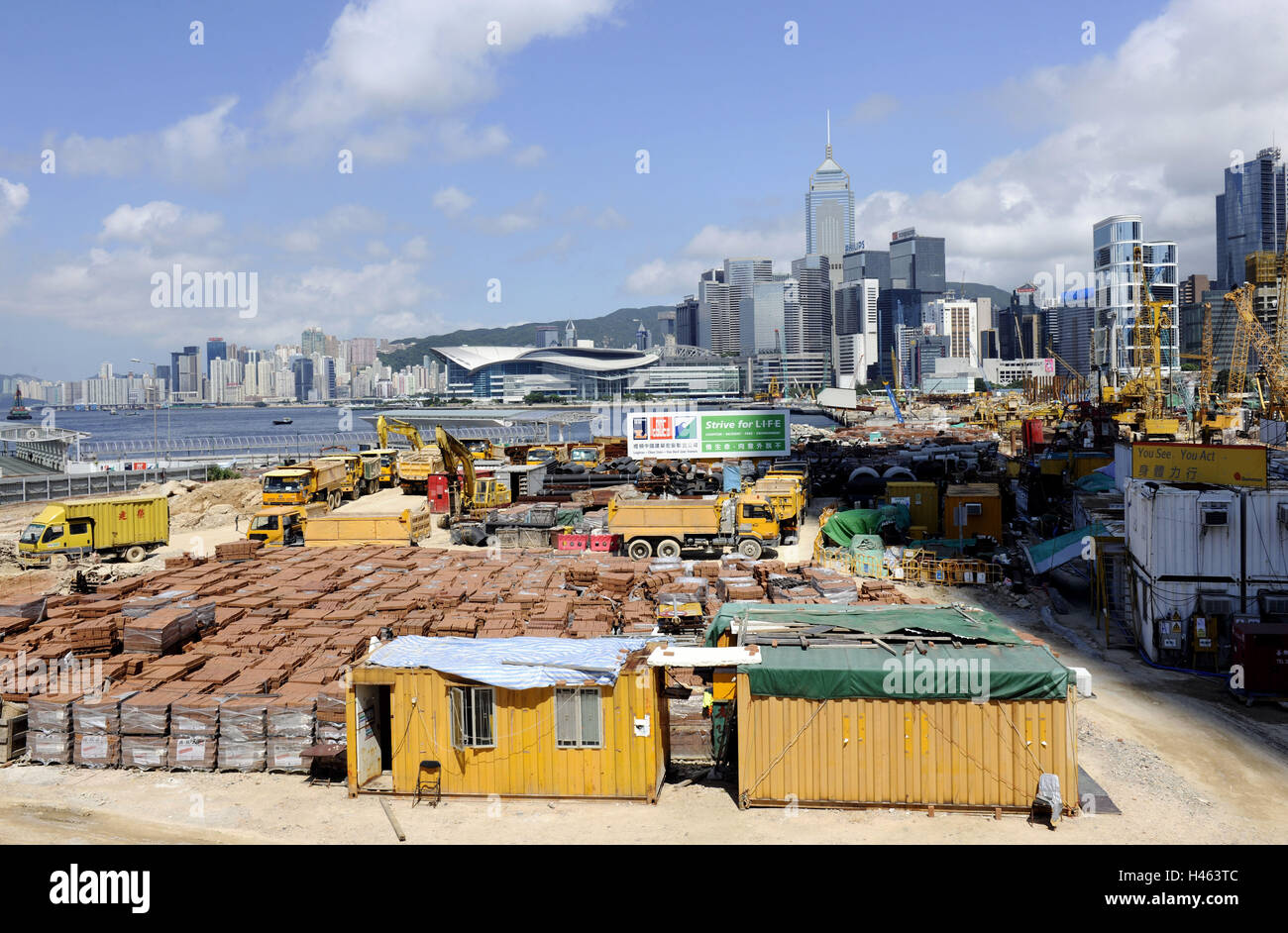 High rises, men at work, building materials, supports, Hong Kong, China, Stock Photo