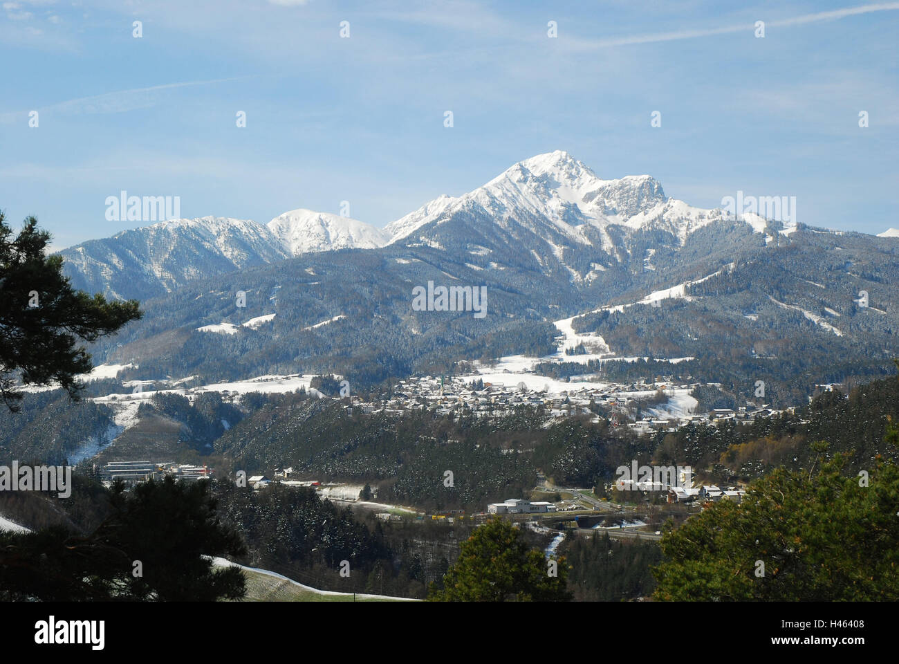 Austria, Tyrol, mountains, Nockspitze, Mutters, local view, scenery, mountains, skiing area, snow, snow leftovers, winters, view, scenery, place, Saile, Stock Photo