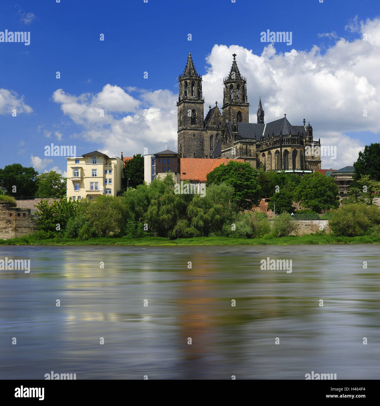 Germany, Saxony-Anhalt, Magdeburg, cathedral, river Elbe, Stock Photo