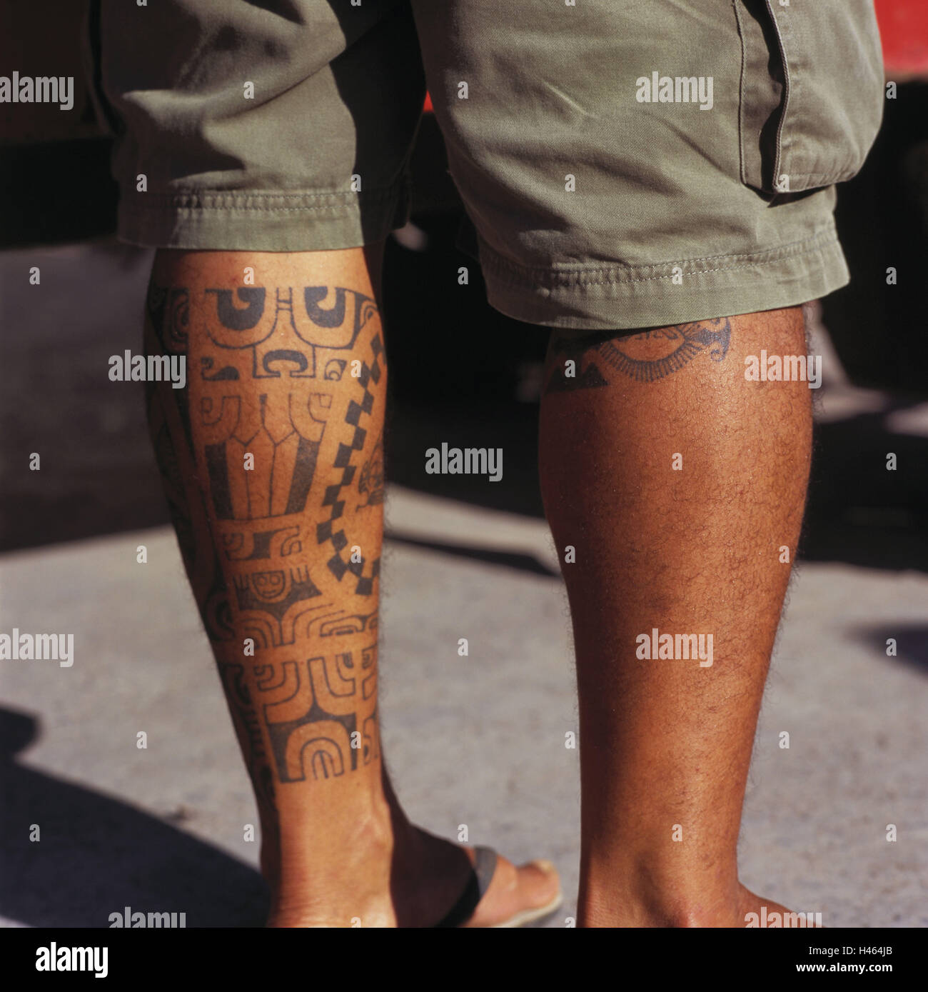 French Polynesia, Nuku Hiva, man, detail, feet, tattoos, people, man's feet, calves, tattoos, tradition, body jewellery, Skinart, Stock Photo