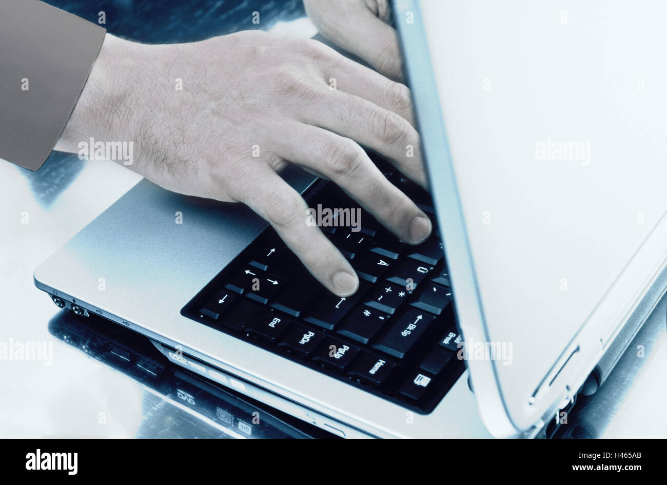 Man, laptop, data entry, detail, hands, Stock Photo