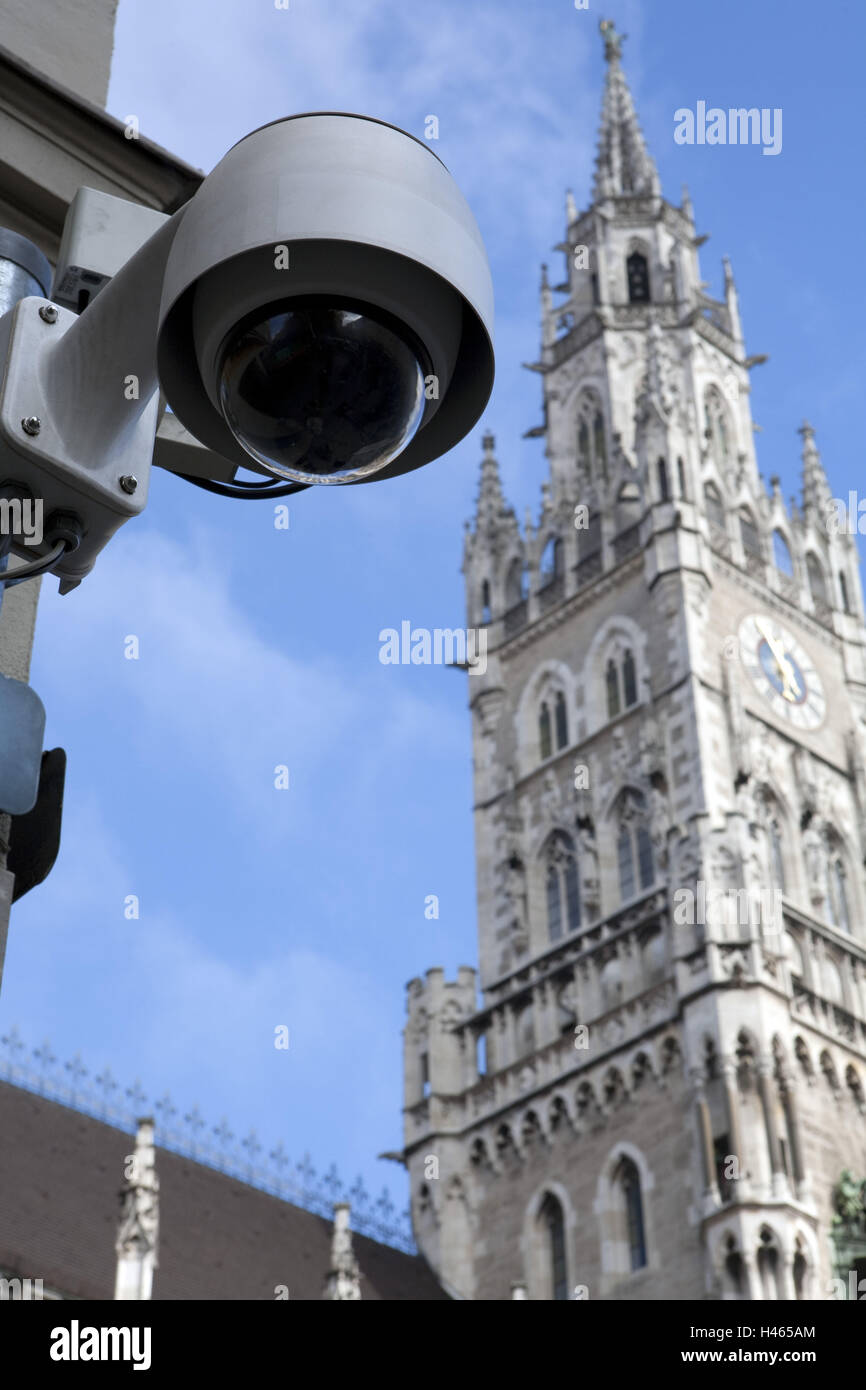 Germany, Bavaria, Munich, new city hall, detail, tower, surveillance