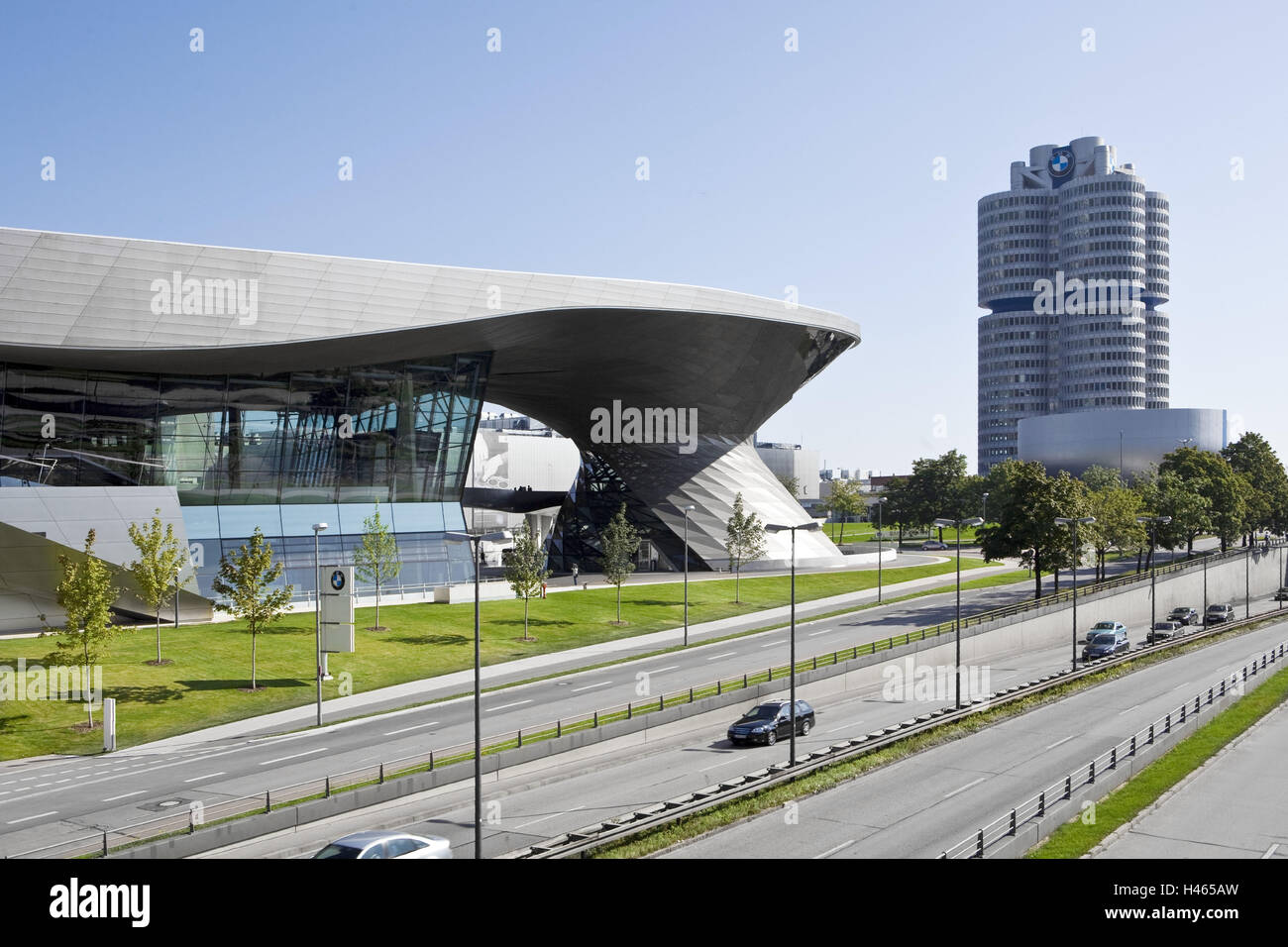 Germany, Upper Bavaria, Munich, Olympic Park, BMW world, high-rise office block, Stock Photo