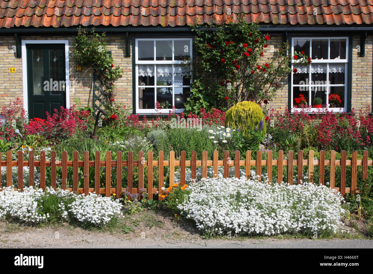 House, front garden, flowers, Stock Photo