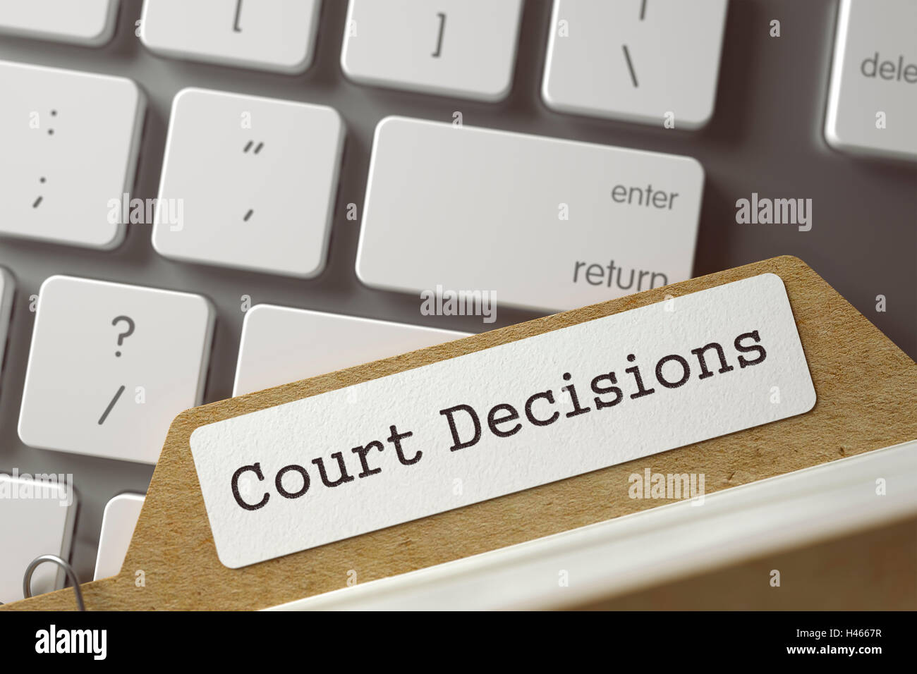 Card Index with Court Decisions. 3D. Stock Photo