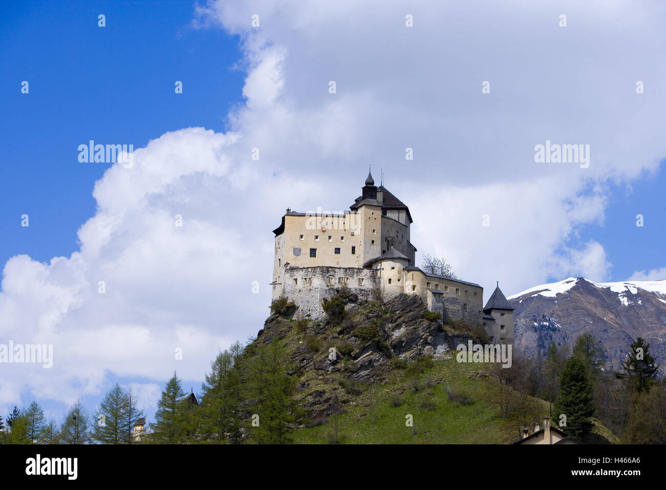 Switzerland, Graubuenden, the Engadine, Unterengadin, Scuol, castle Tarasp, Stock Photo