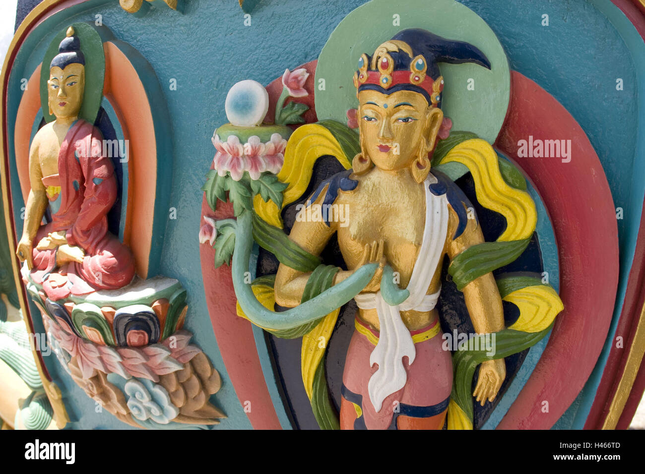 Nepal, Solo Khumbu, the Himalaya, Tengboche Monastery, wooden figures, detail, Stock Photo
