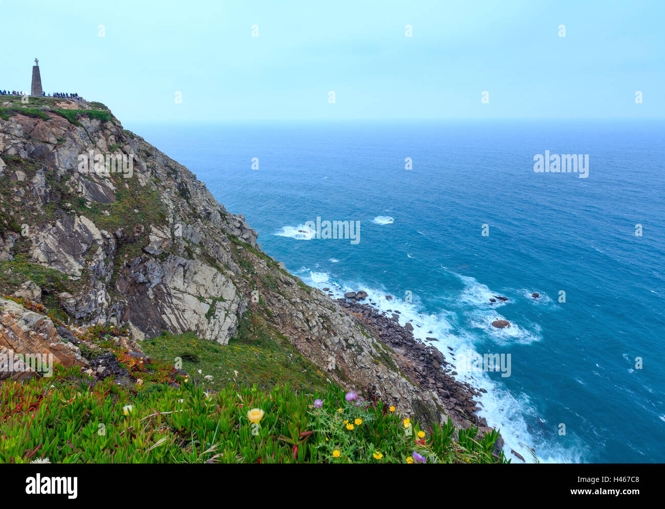 Atlantic ocean coast view in cloudy weather, Portugal. Stock Photo