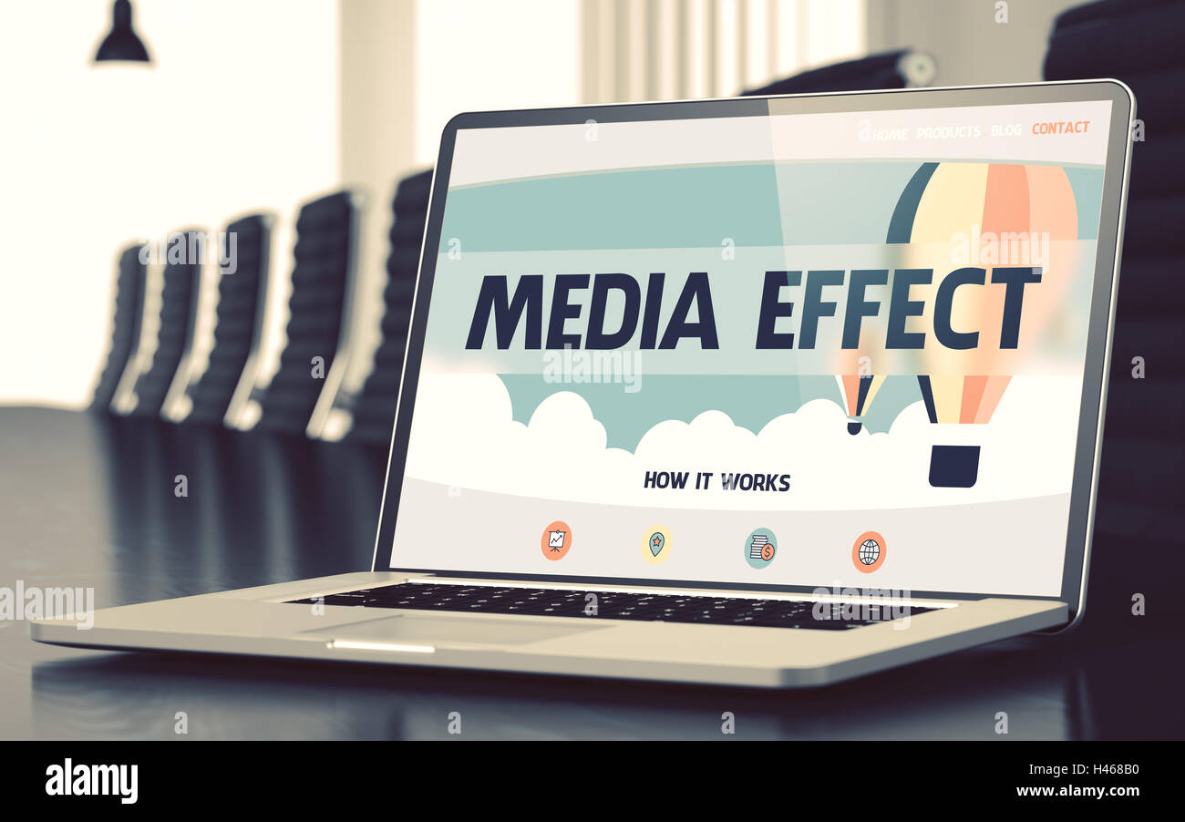 Landing Page of Laptop with Media Effect Concept. 3D. Stock Photo