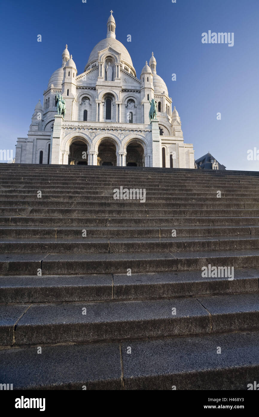 France, Paris, Montmartre, Sacre Coeur, pilgrimage church, stairs Stock