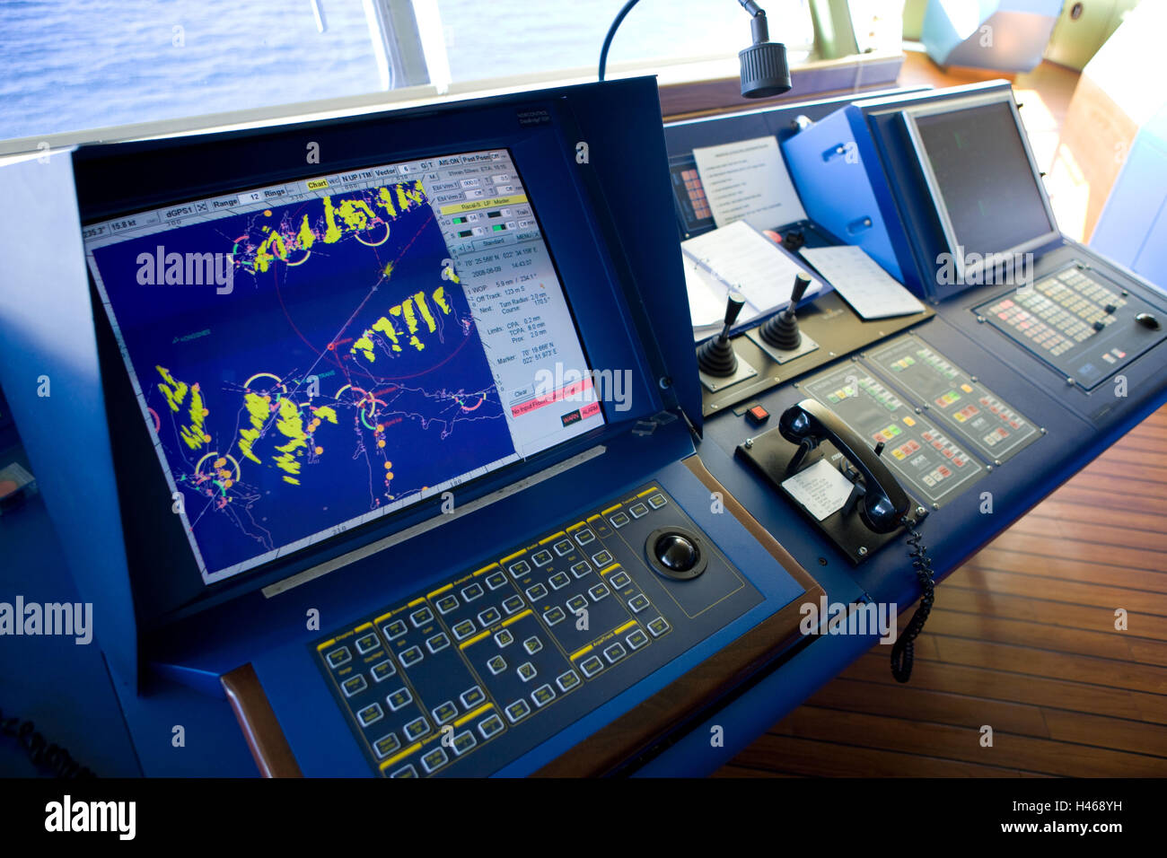 Norway, swift rods, 'MS Kong Harald', bridge, technology, navigation, Stock Photo