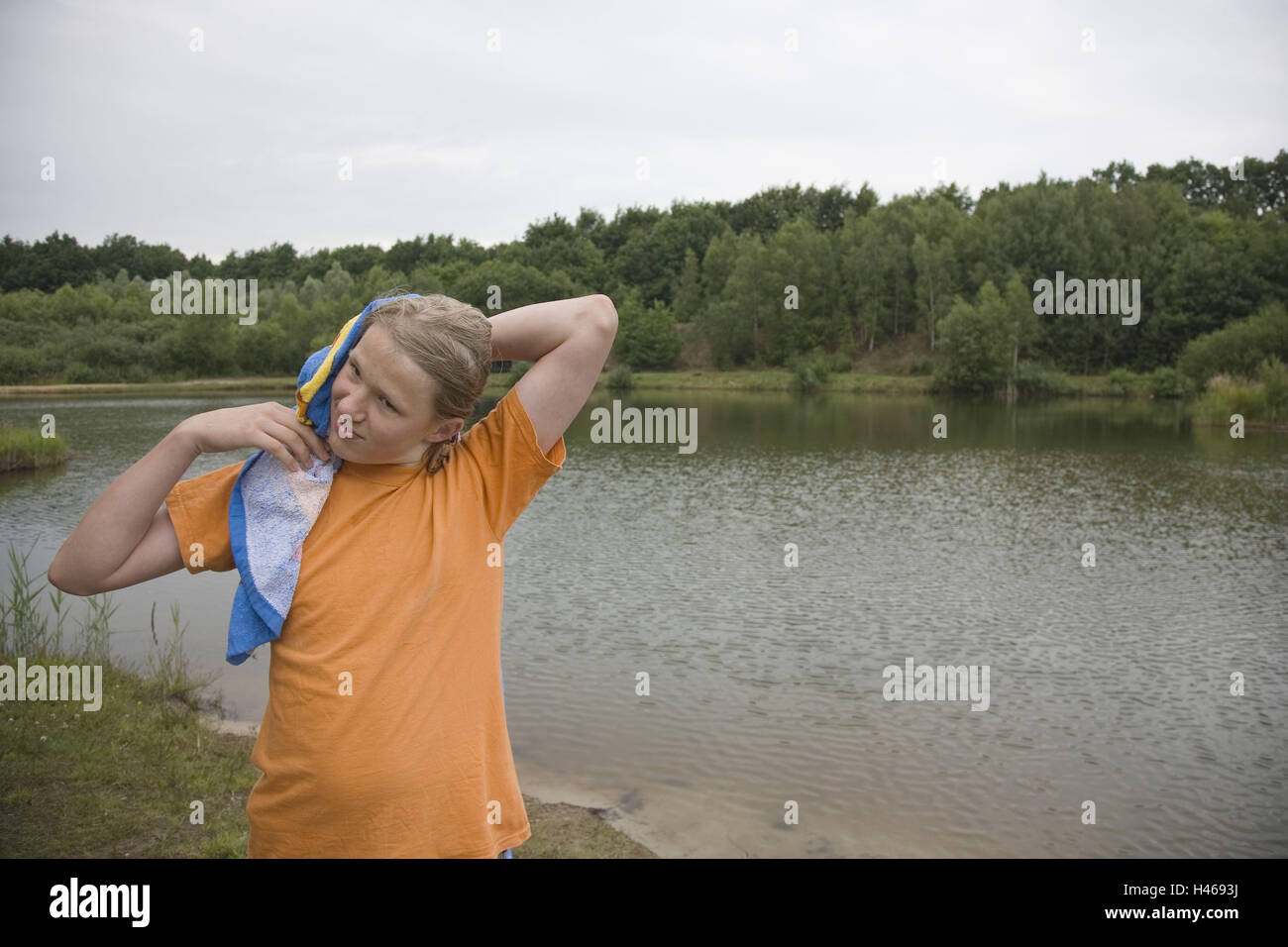 Lake, shore, boy, teenager, dry up, Stock Photo