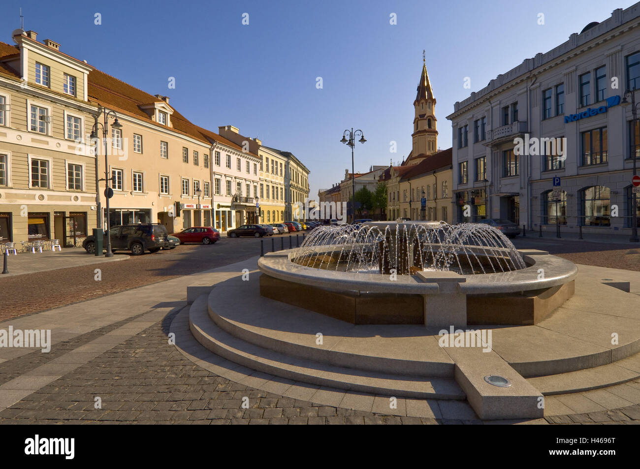 Lithuania, Vilnius, old town, city hall square, fountain, Stock Photo
