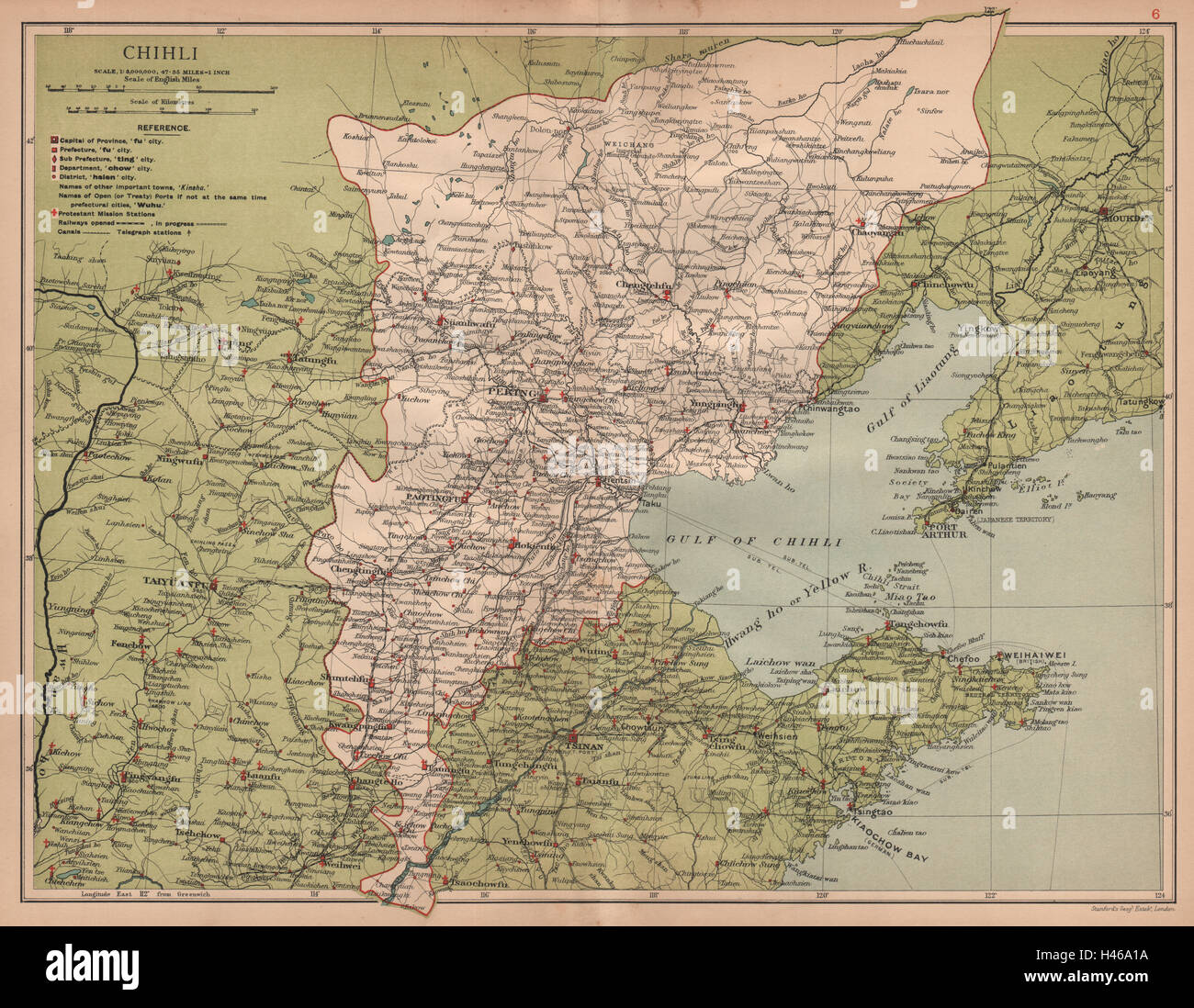 Chihli (Hebei) China province map. Peking/Beijing Tientsin/Tianjin STANFORD 1908 Stock Photo