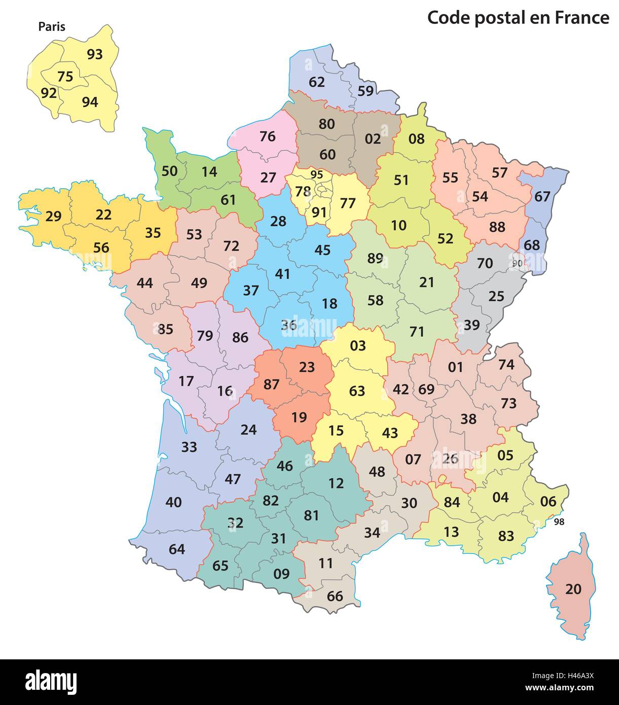 france 2-digit postcodes map Stock Vector Image & Art - Alamy