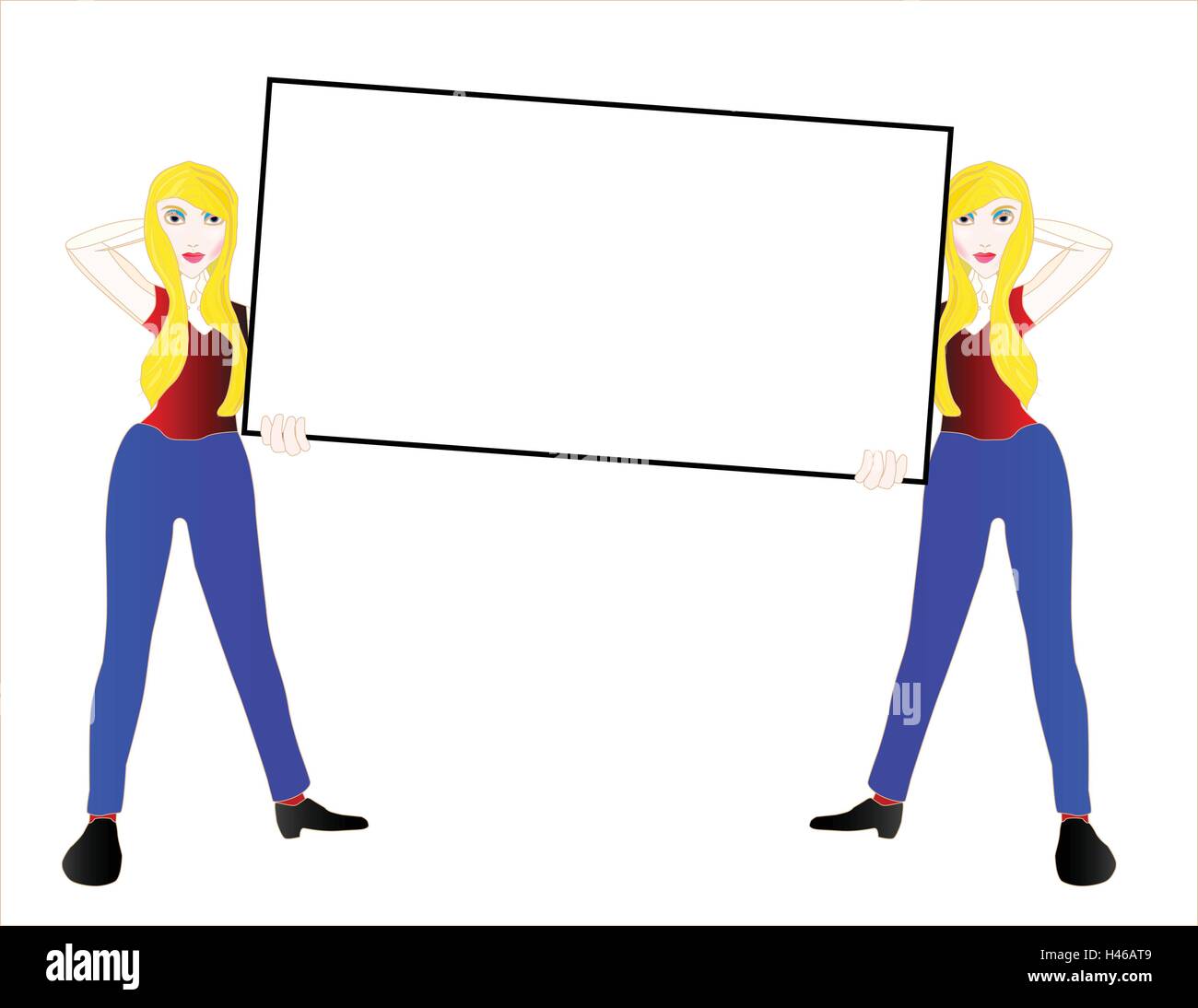 Two Girls Holding A Sign Against A White Background Stock Vector Image And Art Alamy 