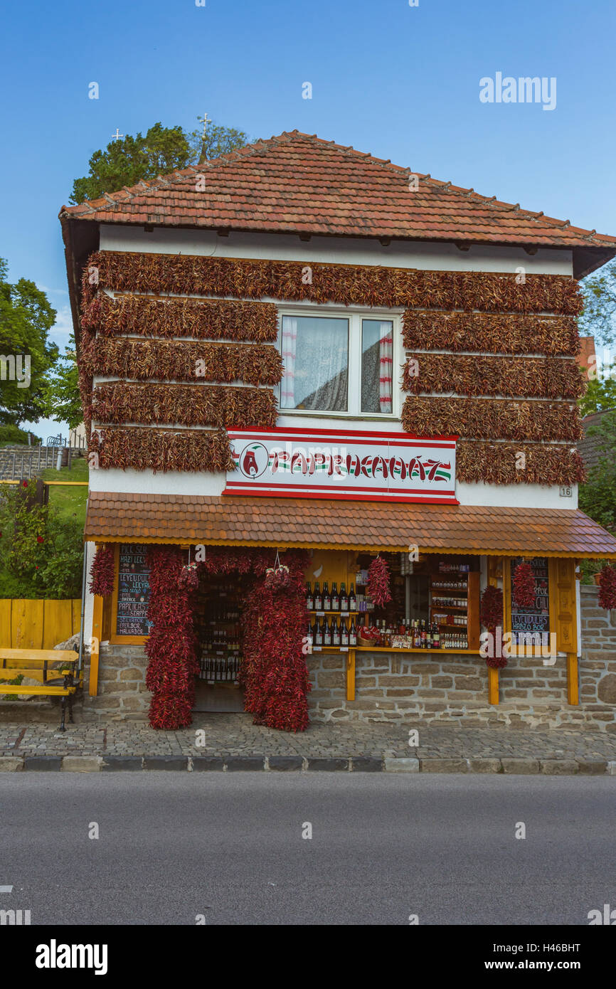 Tourist shop, named Paprikahaz in Tihany, peninsula at lake Balaton, 06 may 2016 Tihany, Hungary Stock Photo