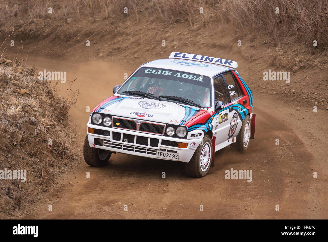 LA PALMA, SPAIN - SEPTEMBER 10: Lancia Delta HF integrale during rally show Villa de Mazo on September 10, 2016 in La Palma. Stock Photo