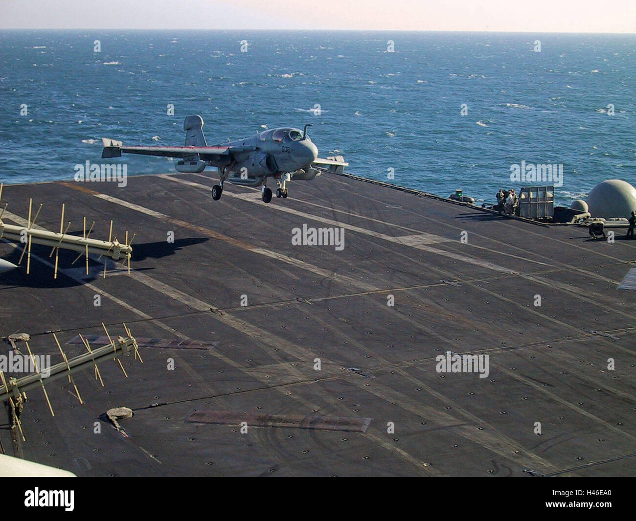 8th March 2003 During Operation Enduring Freedom: an EA-6B Prowler lands on the USS Abraham Lincoln in the Persian Gulf. Stock Photo