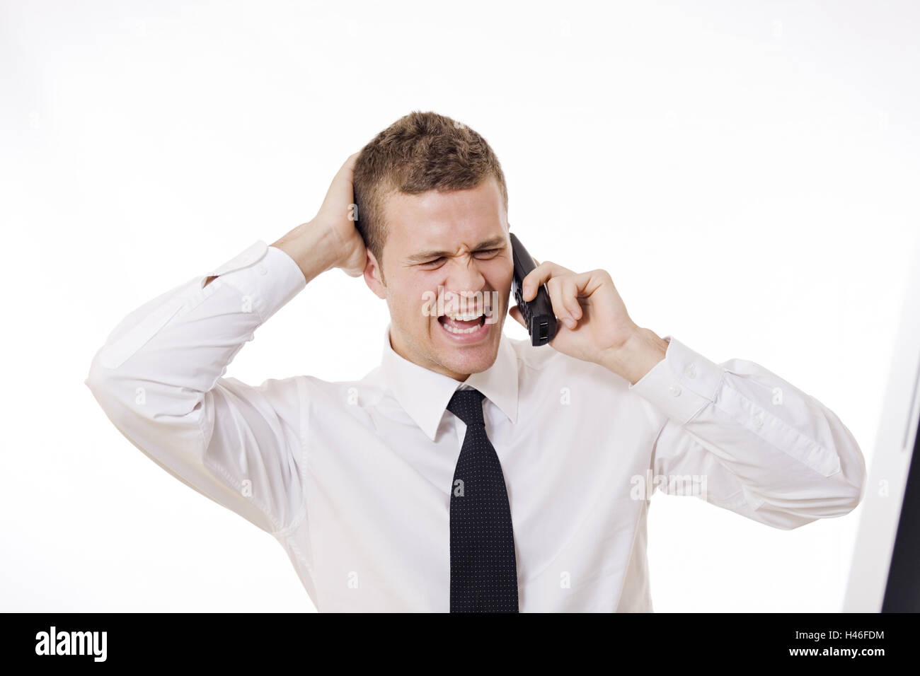 Businessman, call up, furiously, desperately, portrait, Stock Photo