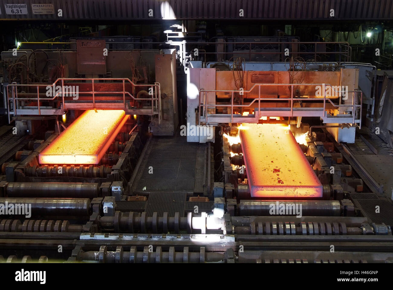 Steelworks, continuous casting plant, steel girders Stock Photo Alamy