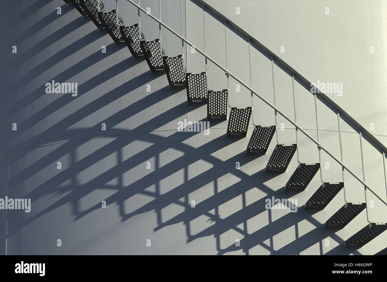 Oil tank, stairs, shade, detail, steel, steps, railings, deserted
