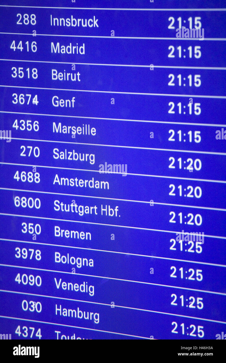 Airport, display board, Stock Photo