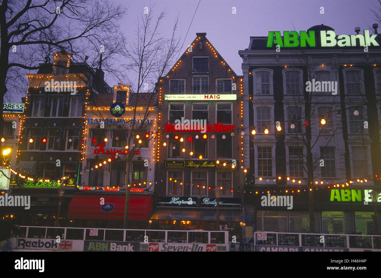 The Netherlands, Amsterdam, terrace, evening, houses, candle-lighted  rallies, neon lights, neon lights, stroke, outside, bars, restaurants Stock  Photo - Alamy