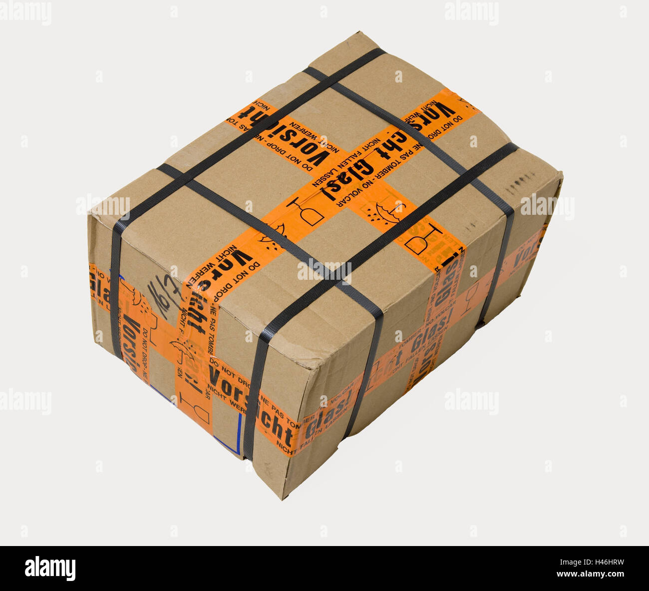 Package, security cord, parcel, cardboard, envelope, box, ties, packs, cut into, tip, content, breakable, care, icons, glass, send, cut out, Stock Photo