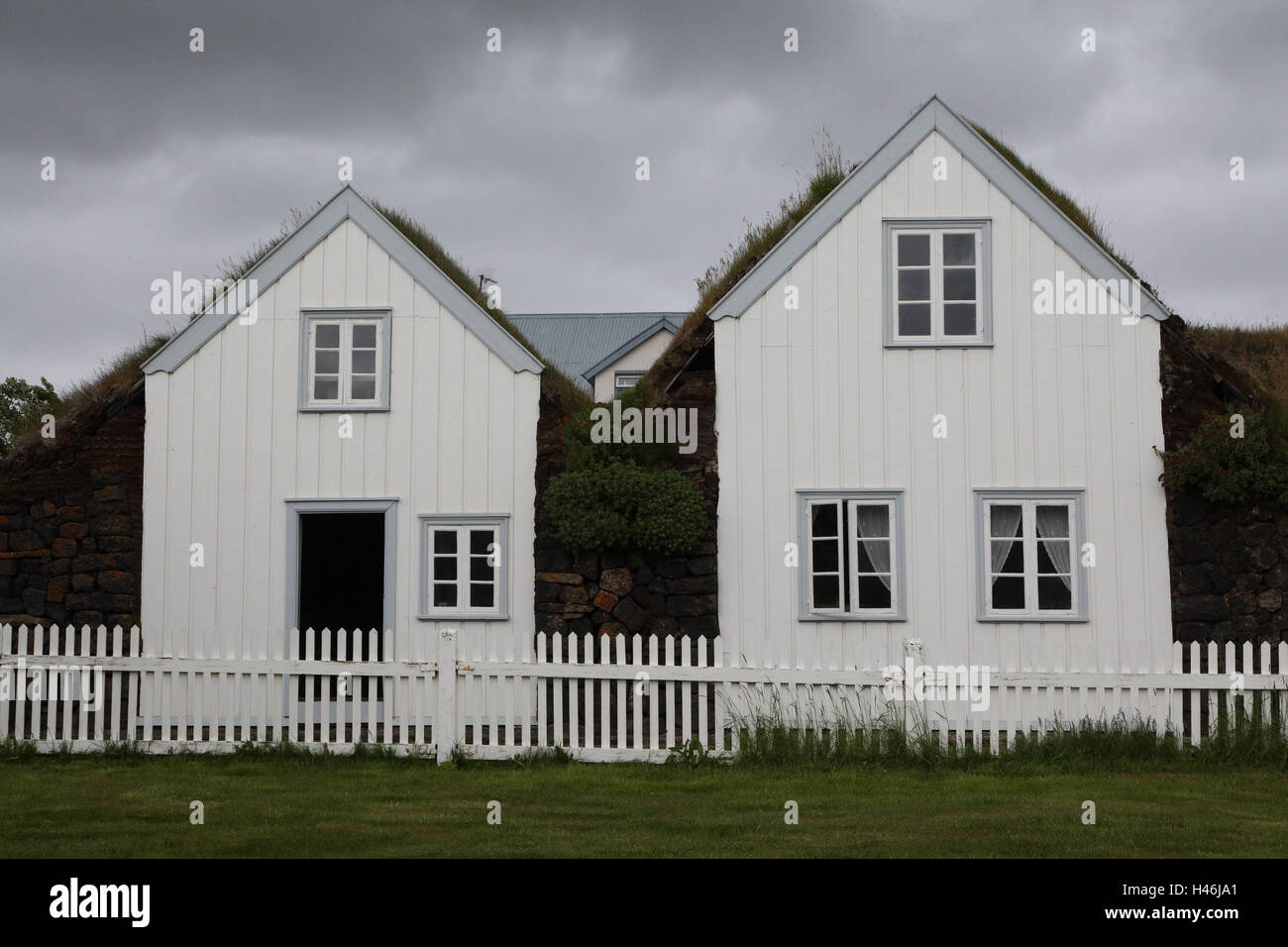Grass's ode houses, close Laxarvirkjun, Iceland, Stock Photo