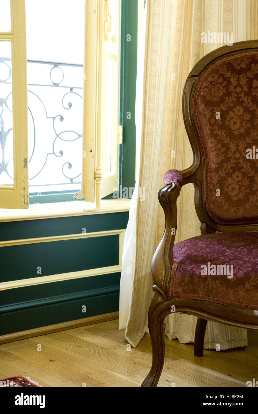Living room, chair, open window, detail Stock Photo - Alamy