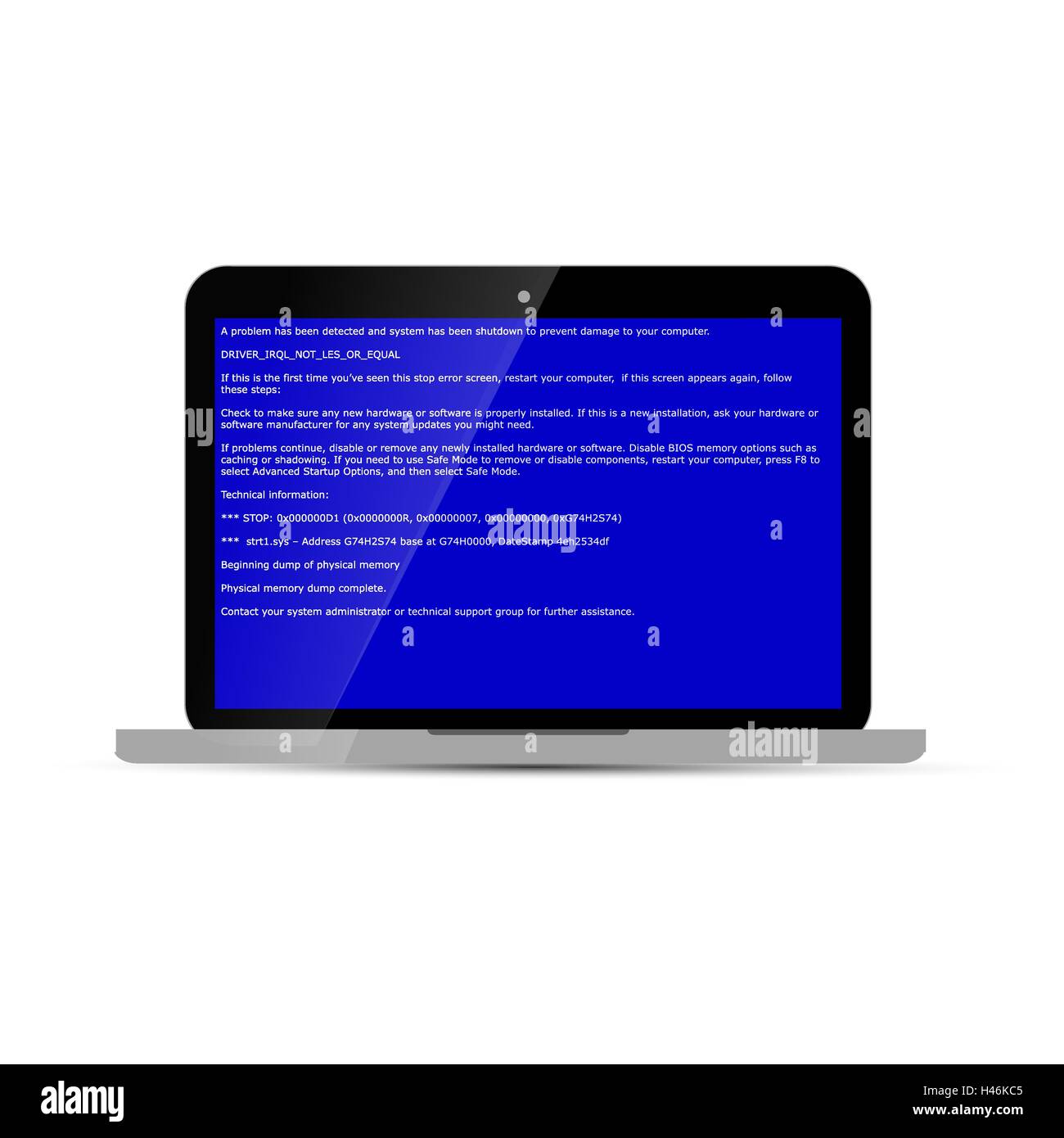 Laptop with BSOD error isolated on white Stock Vector
