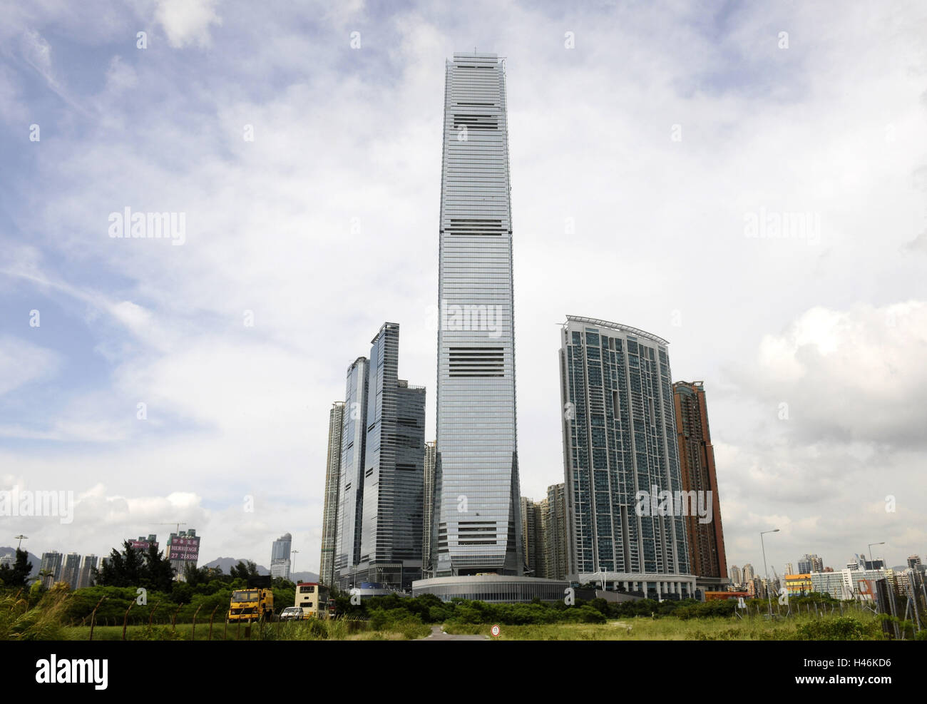 Internationally Comerce centre, high rises, heavens, clouds, Hong Kong, China, Stock Photo