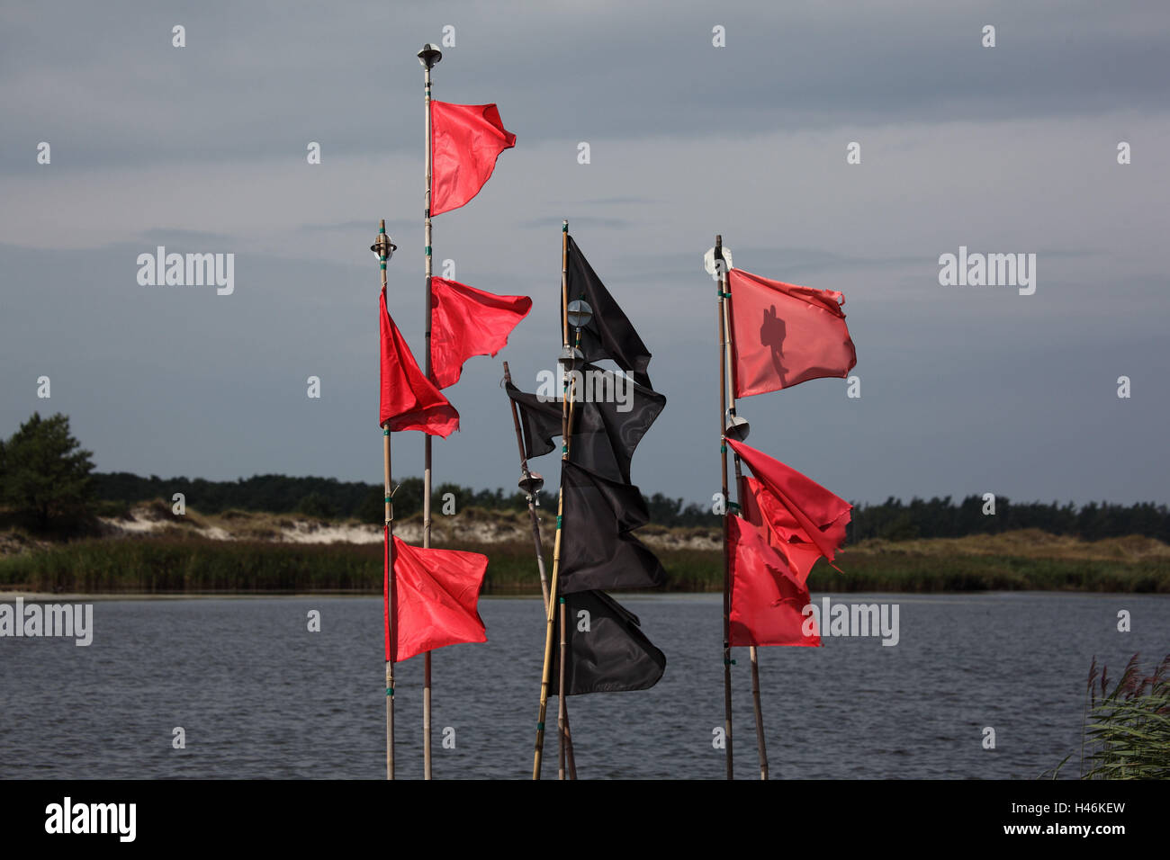 Flags of fishing boats, wind, blowing Stock Photo Alamy