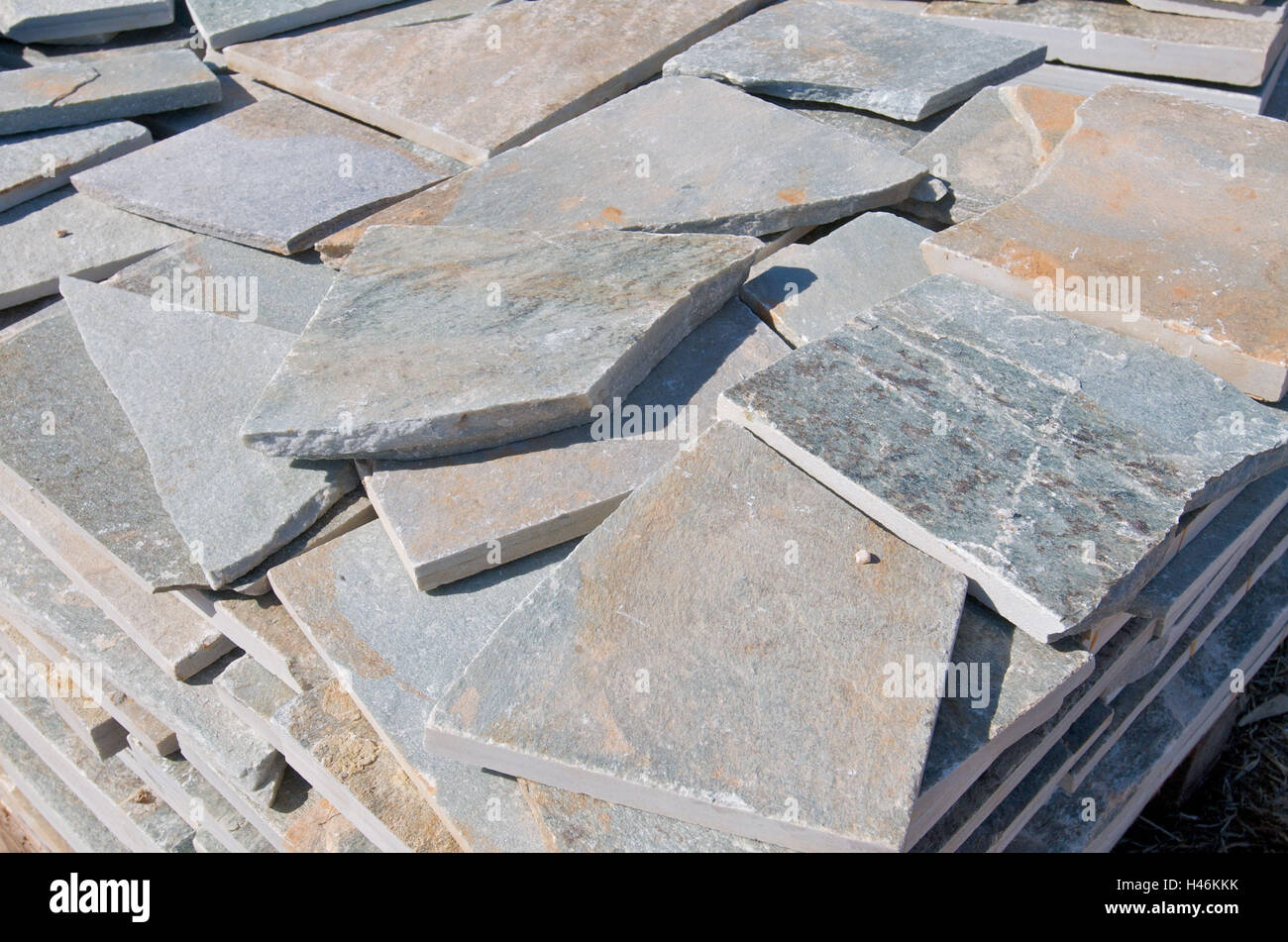 Slabs, typical building material, island Sifnos, the Cyclades, Greece, Stock Photo