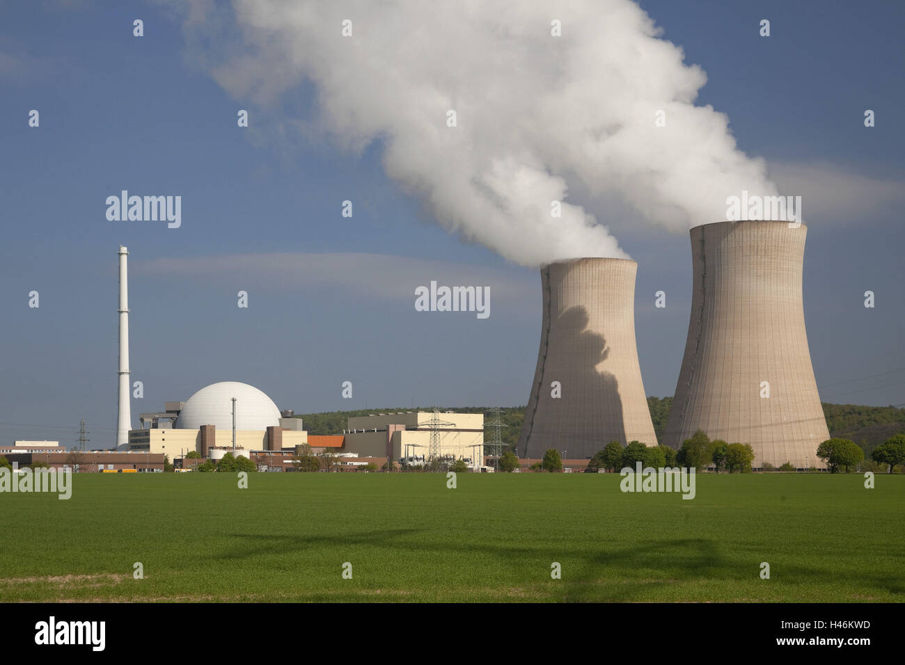 Germany, Lower Saxony, nuclear power plant Grohnde on the Weser, Stock Photo